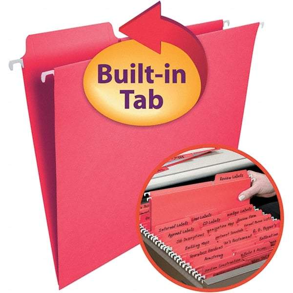 SMEAD - 12-1/4 x 9-1/2", Letter Size, Red, Hanging File Folder - 11 Point Stock, 1/3 Tab Cut Location - Americas Industrial Supply