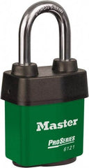 Master Lock - 1-1/2" Shackle Clearance, Keyed Different Padlock - 5/16" Shackle Diam, Laminated Steel - Americas Industrial Supply