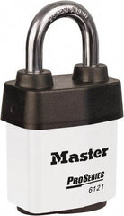 Master Lock - 1-1/8" Shackle Clearance, Keyed Different Padlock - 5/16" Shackle Diam, Laminated Steel - Americas Industrial Supply