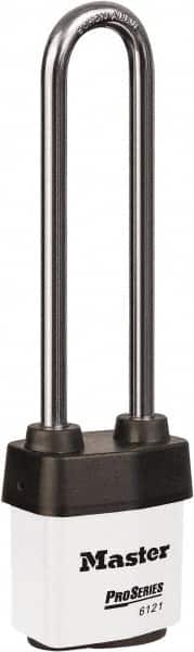 Master Lock - 5-5/8" Shackle Clearance, Keyed Different Padlock - 5/16" Shackle Diam, Laminated Steel - Americas Industrial Supply