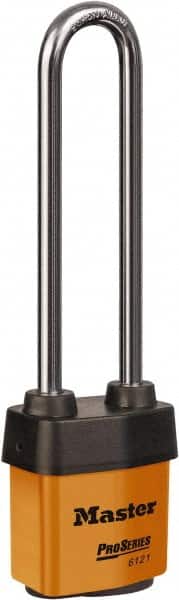 Master Lock - 5-5/8" Shackle Clearance, Keyed Different Padlock - 5/16" Shackle Diam, Laminated Steel - Americas Industrial Supply