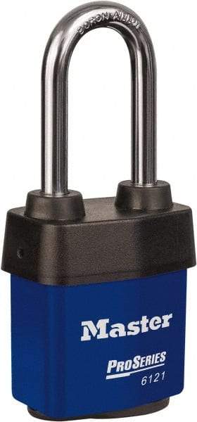 Master Lock - 5-5/8" Shackle Clearance, Keyed Different Padlock - 5/16" Shackle Diam, Laminated Steel - Americas Industrial Supply