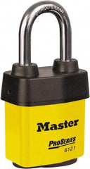 Master Lock - 1-1/2" Shackle Clearance, Keyed Different Padlock - 5/16" Shackle Diam, Laminated Steel - Americas Industrial Supply