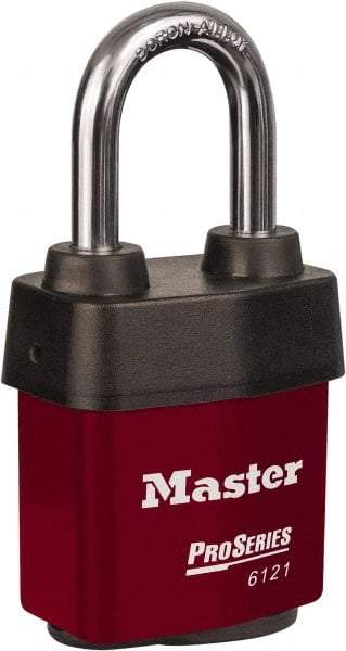 Master Lock - 1-1/2" Shackle Clearance, Keyed Different Padlock - 5/16" Shackle Diam, Laminated Steel - Americas Industrial Supply