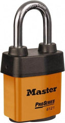 Master Lock - 1-1/2" Shackle Clearance, Keyed Different Padlock - 5/16" Shackle Diam, Laminated Steel - Americas Industrial Supply