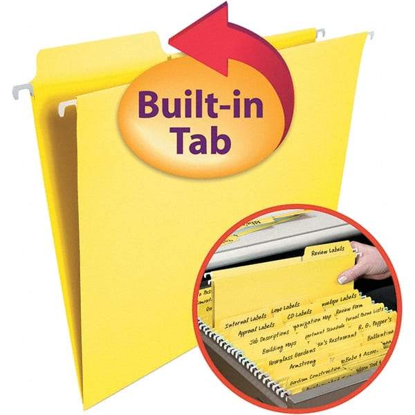 SMEAD - 12-1/4 x 9-1/2", Letter Size, Yellow, Hanging File Folder - 11 Point Stock, 1/3 Tab Cut Location - Americas Industrial Supply