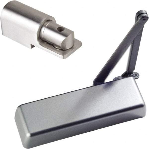Ability One - 12" Closer Body Length, Commercial Grade 1 Door Closer Manual Damper - Aluminum Finish, Non-Handed - Americas Industrial Supply