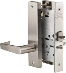 Ability One - Grade 1 Passage Lever Lockset - 2-3/4" Back Set, Zinc, Satin Stainless Steel Finish - Americas Industrial Supply