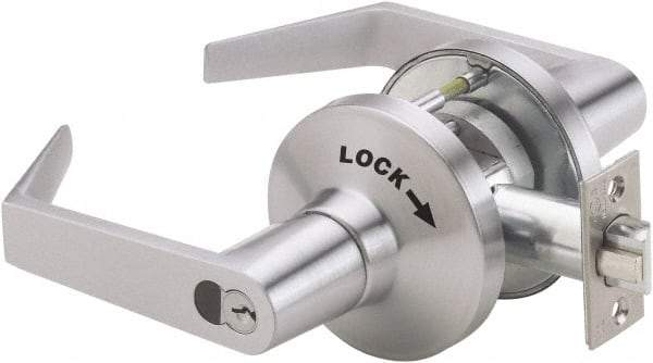 Ability One - Grade 1 Vestibule/Classroom/Security Lever Lockset - 2-3/4" Back Set, Zinc, Satin Chrome Finish - Americas Industrial Supply