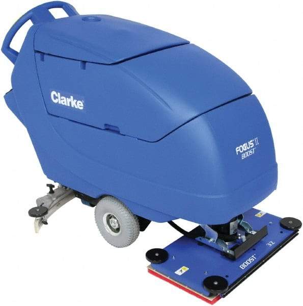 Clarke - 32" Cleaning Width, Battery Powered Floor Scrubber - 0.75 hp, 2,250 RPM, 23 Gal Tank Capacity - Americas Industrial Supply