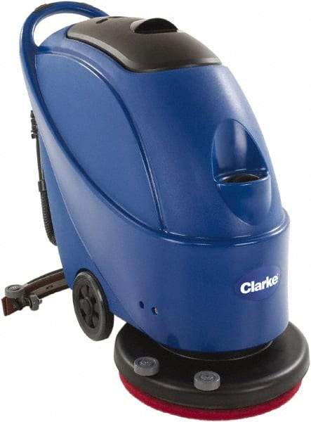 Clarke - 20" Cleaning Width, Battery Powered Floor Scrubber - 0.75 hp, 160 RPM, 10.5 Gal Tank Capacity - Americas Industrial Supply