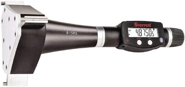 Starrett - 4" to 5", IP67, Carbide Face Electronic Inside Micrometer - 0.00005" Resolution, 0.00025" Accuracy, 4-1/2" Gage Depth - Americas Industrial Supply