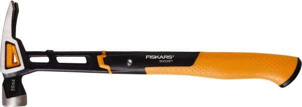 Fiskars - 20 oz Head, Straight Nail Hammer - 15-1/2" OAL, Forged Steel Head, 1-1/4" Face Diam, Smooth Face - Americas Industrial Supply