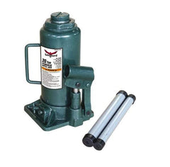 Safeguard - 20 Ton Capacity Hydraulic Bottle Jack - 9-1/2" to 17-3/4" High, 5.91" Piston Stroke, 1-7/8" Screw Length, 1.42" Screw Diam, 2.09" Plunger Diam, 5-15/16" Long x 6-1/4" Wide Base - Americas Industrial Supply