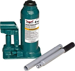 Safeguard - 2 Ton Capacity Hydraulic Bottle Jack - 7-1/2" to 14-3/8" High, 4.53" Piston Stroke, 2-3/8" Screw Length, 0.55" Screw Diam, 0.79" Plunger Diam, 2-1/2" Long x 4-15/16" Wide Base - Americas Industrial Supply