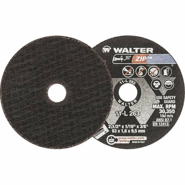 WALTER Surface Technologies - 2-1/2" 24 Grit Aluminum Oxide Cutoff Wheel - 1/16" Thick, 3/8" Arbor, 30,350 Max RPM, Use with Die Grinders - Americas Industrial Supply