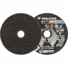 WALTER Surface Technologies - 2-1/2" 24 Grit Aluminum Oxide Cutoff Wheel - 1/16" Thick, 3/8" Arbor, 30,350 Max RPM, Use with Die Grinders - Americas Industrial Supply