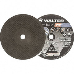 WALTER Surface Technologies - 4" 60 Grit Aluminum Oxide Cutoff Wheel - 1/16" Thick, 3/8" Arbor, 19,100 Max RPM, Use with Die Grinders - Americas Industrial Supply