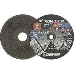 WALTER Surface Technologies - 3" 24 Grit Aluminum Oxide Cutoff Wheel - 1/16" Thick, 1/4" Arbor, 25,470 Max RPM, Use with Die Grinders - Americas Industrial Supply