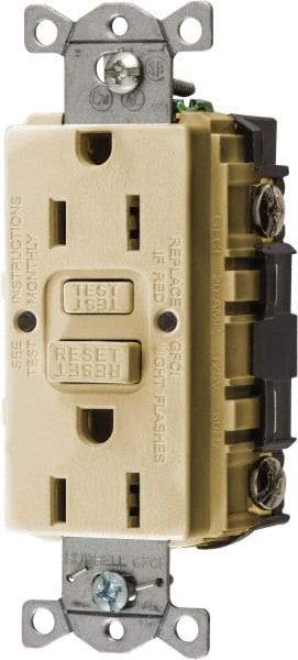 Hubbell Wiring Device-Kellems - 1 Phase, 5-15R NEMA, 125 VAC, 15 Amp, GFCI Receptacle - 2 Pole, Back and Side Wiring, Commercial Grade - Americas Industrial Supply