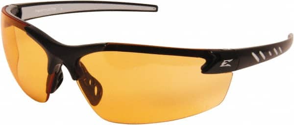 Edge Eyewear - Amber Lenses, Frameless Safety Glasses - Scratch Resistant, Black Nylon Frame, Size Universal, Wrap Around - Americas Industrial Supply