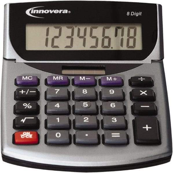 innovera - 8-Digit LCD Portable Calculator - Silver & Black, Solar & Battery Powered, 8.19" Long x 5.98" Wide - Americas Industrial Supply