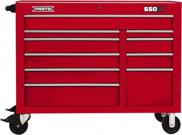 Proto - 23,779 Lb Capacity, 10 Drawer Mobile Workstation - 50" Wide x 25-1/4" Deep x 41" High, Steel, Red - Americas Industrial Supply