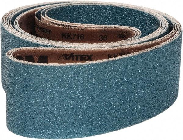 VSM - 2" Wide x 132" OAL, 40 Grit, Zirconia Alumina Abrasive Belt - Zirconia Alumina, Coarse, Coated, X Weighted Cloth Backing, Wet/Dry, Series ZK713X - Americas Industrial Supply
