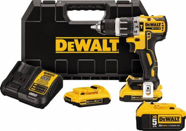 DeWALT - 20 Volt 1/2" Metal Single Sleeve w Carbide Jaws Ratcheting Chuck Chuck Cordless Hammer Drill - 0 to 34,000 BPM, 0 to 500 & 0 to 2,000 RPM, Reversible, Mid-Handle - Americas Industrial Supply