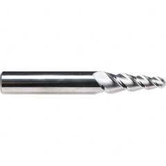 Emuge - 6° Taper Angle per Side, 5.7mm Small End Diam, 20mm LOC, Solid Carbide 3 Flute Tapered Ball End Mill - 68mm OAL, 8mm Shank Diam, Spiral Flute, 45° Helix - Americas Industrial Supply