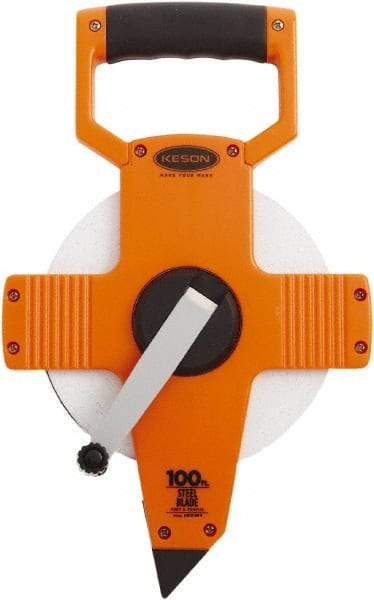 Keson - 100' x 3/8" Tape Measure - 1/10 & 1/100" Graduation - Americas Industrial Supply