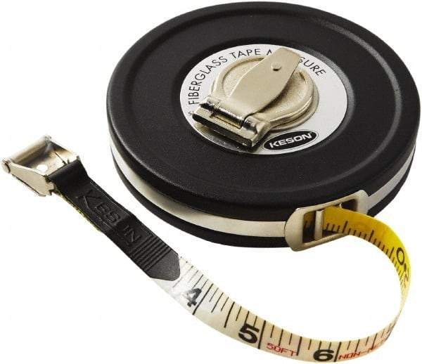 Keson - 50' x 1/2" Tape Measure - 1/8, 1/10 & 1/100" Graduation - Americas Industrial Supply
