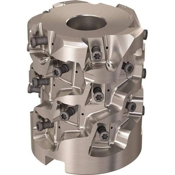 Seco - 25 Inserts, 2.4803" Cut Diam, 1.06" Arbor Diam, 58mm Max Depth of Cut, Indexable Square-Shoulder Face Mill - 90° Lead Angle, 2.9528" High, LOEX-12 Insert Compatibility, Through Coolant, Series Square T4-12 - Americas Industrial Supply