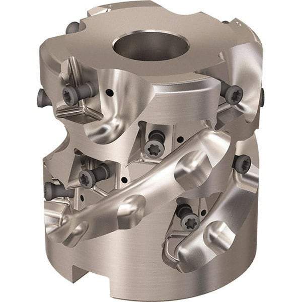 Seco - 16 Inserts, 2.4803" Cut Diam, 1.06" Arbor Diam, 46mm Max Depth of Cut, Indexable Square-Shoulder Face Mill - 90° Lead Angle, 2.5591" High, LOEX-12 Insert Compatibility, Through Coolant, Series Square T4-12 - Americas Industrial Supply