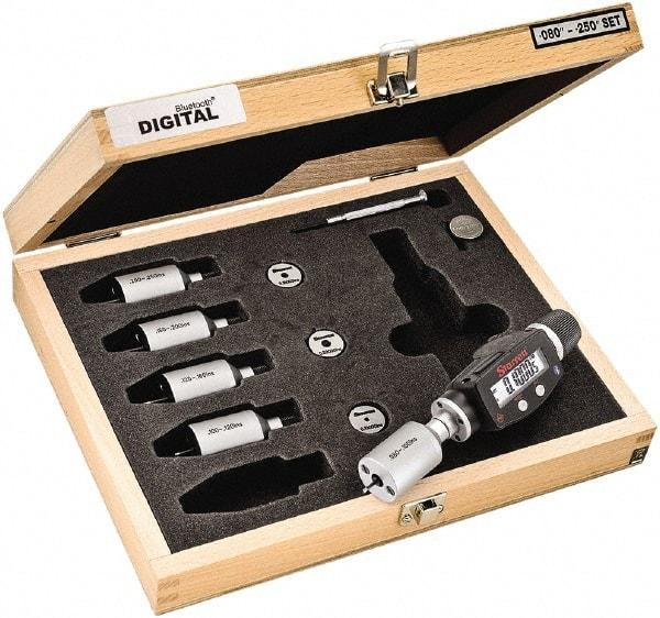 Starrett - 2 to 6mm, 18mm Gage Depth, 0.001mm Resolution, Friction Thimble, IP65 Electronic Inside Hole Micrometer Set - Accurate to 0.004mm, 1 Head, 5 Anvils, 3 Setting Rings, Data Output, Instant Inch/Millimeter Conversion - Americas Industrial Supply