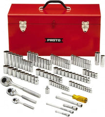 Proto - 101 Piece 1/4", 3/8" & 1/2" Drive Chrome Finish Deep Well Socket Set - 6, 8, 12 Points, 1/4" to 1" (4mm to 19mm) Range, Inch/Metric Measurement Standard - Americas Industrial Supply