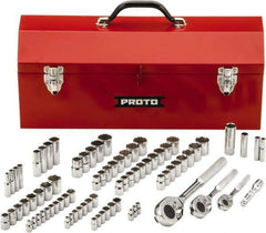 Proto - 81 Piece 1/4", 3/8" & 1/2" Drive Chrome Finish Deep Well Socket Set - 6, 12 Points, 5/32" to 13/16" (4mm to 19mm) Range, Inch/Metric Measurement Standard - Americas Industrial Supply