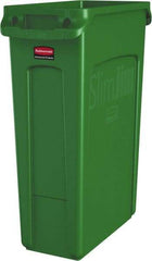 Rubbermaid - 23 Gal Green Rectangle Trash Can - Polyethylene, None Graphic, 30" High x 22" Long x 11" Wide, Lid Not Included - Americas Industrial Supply