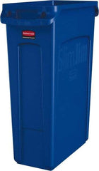 Rubbermaid - 23 Gal Blue Rectangle Trash Can - Polyethylene, None Graphic, 30" High x 22" Long x 11" Wide, Lid Not Included - Americas Industrial Supply