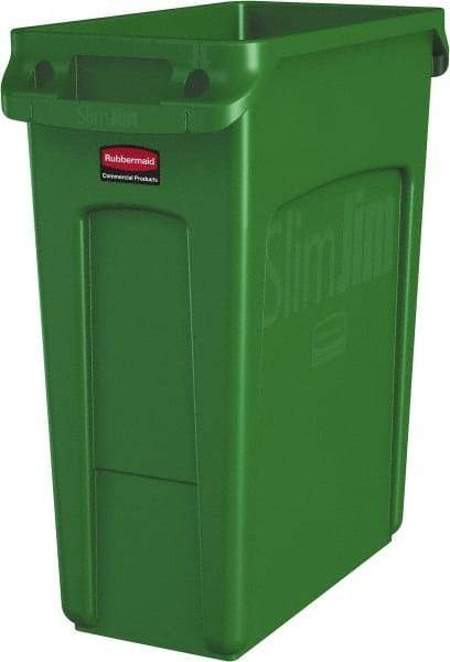 Rubbermaid - 16 Gal Green Rectangle Trash Can - Polyethylene, None Graphic, 25" High x 22" Long x 11" Wide, Lid Not Included - Americas Industrial Supply