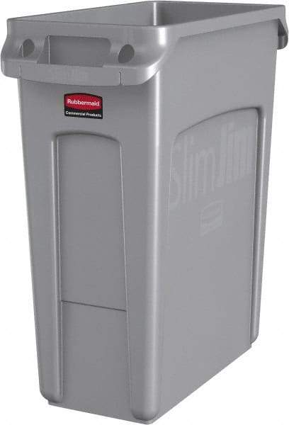 Rubbermaid - 16 Gal Gray Rectangle Trash Can - Polyethylene, None Graphic, 25" High x 22" Long x 11" Wide, Lid Not Included - Americas Industrial Supply