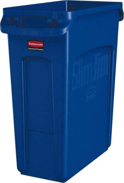 Rubbermaid - 16 Gal Blue Rectangle Trash Can - Polyethylene, None Graphic, 25" High x 22" Long x 11" Wide, Lid Not Included - Americas Industrial Supply