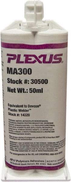 Plexus - 50 mL Cartridge Two Part Adhesive - 3 to 6 min Working Time, 60°F - Americas Industrial Supply