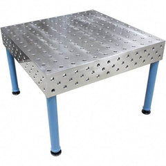 Baileigh - 47 Wide x 47" Deep x 33-1/2" High, Steel Welder's Table - Fixed Legs With Adjustable Height Glides, Silver/Blue - Americas Industrial Supply