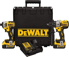 DeWALT - 20 Volt Cordless Tool Combination Kit - Includes 1/2" Brushless Hammerdrill & 1/4" Brushless Compact Impact Driver, Lithium-Ion Battery Included - Americas Industrial Supply