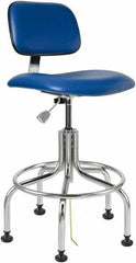 Bevco - 24-1/2 to 29-1/2" High Adjustable Height Swivel Stool - 22" Wide x 22" Deep, Vinyl Seat, Blue - Americas Industrial Supply