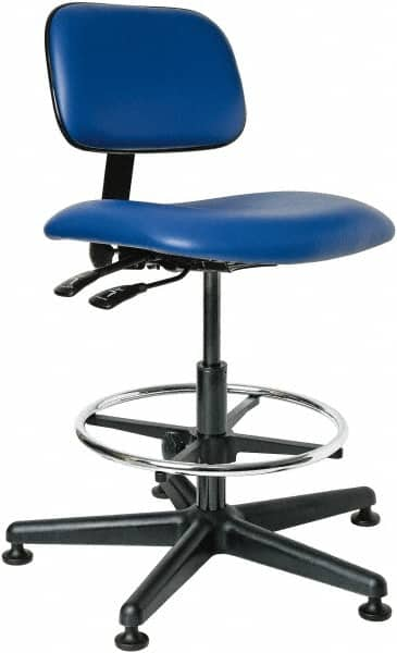 Bevco - 19-1/2 to 27" High Adjustable Height Swivel Stool - 27" Wide x 27" Deep, Vinyl Seat, Blue - Americas Industrial Supply