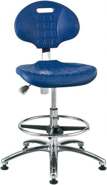 Bevco - 20-1/2 to 30-1/2" High Adjustable Height Swivel Stool - 27" Wide x 27" Deep, Polyurethane Seat, Blue - Americas Industrial Supply