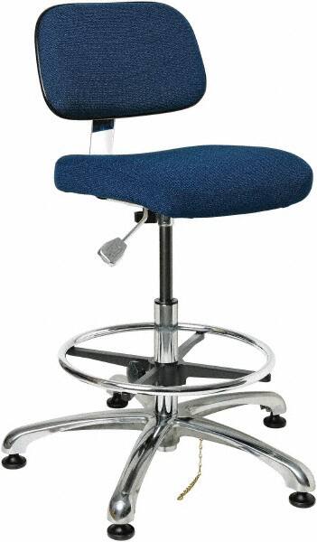 Bevco - 19 to 26-1/2" High Adjustable Height Swivel Stool - 27" Wide x 27" Deep, Conductive Cloth Seat, Navy - Americas Industrial Supply