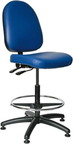 Bevco - 24 to 34" High Adjustable Height Swivel Stool - 27" Wide x 27" Deep, Vinyl Seat, Blue - Americas Industrial Supply